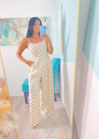 'Harbor Stroll' Cream and Brown Polka Dot Jumpsuit