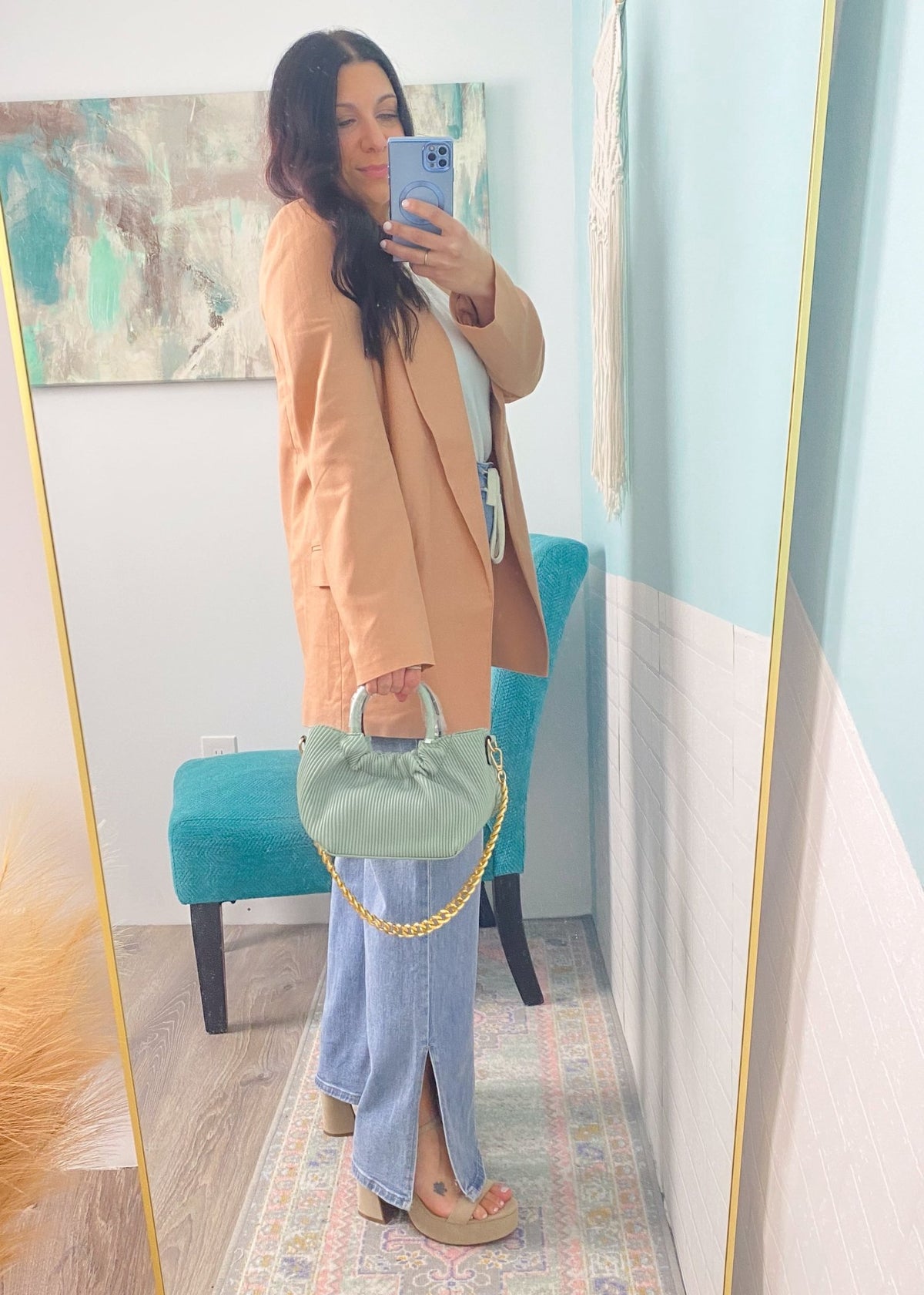 Sage Faux Leather Accordion Mini Bag with Chain Link Strap - Cali Moon Boutique