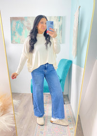 'Esther' Cream Mock Neck Draped Knit