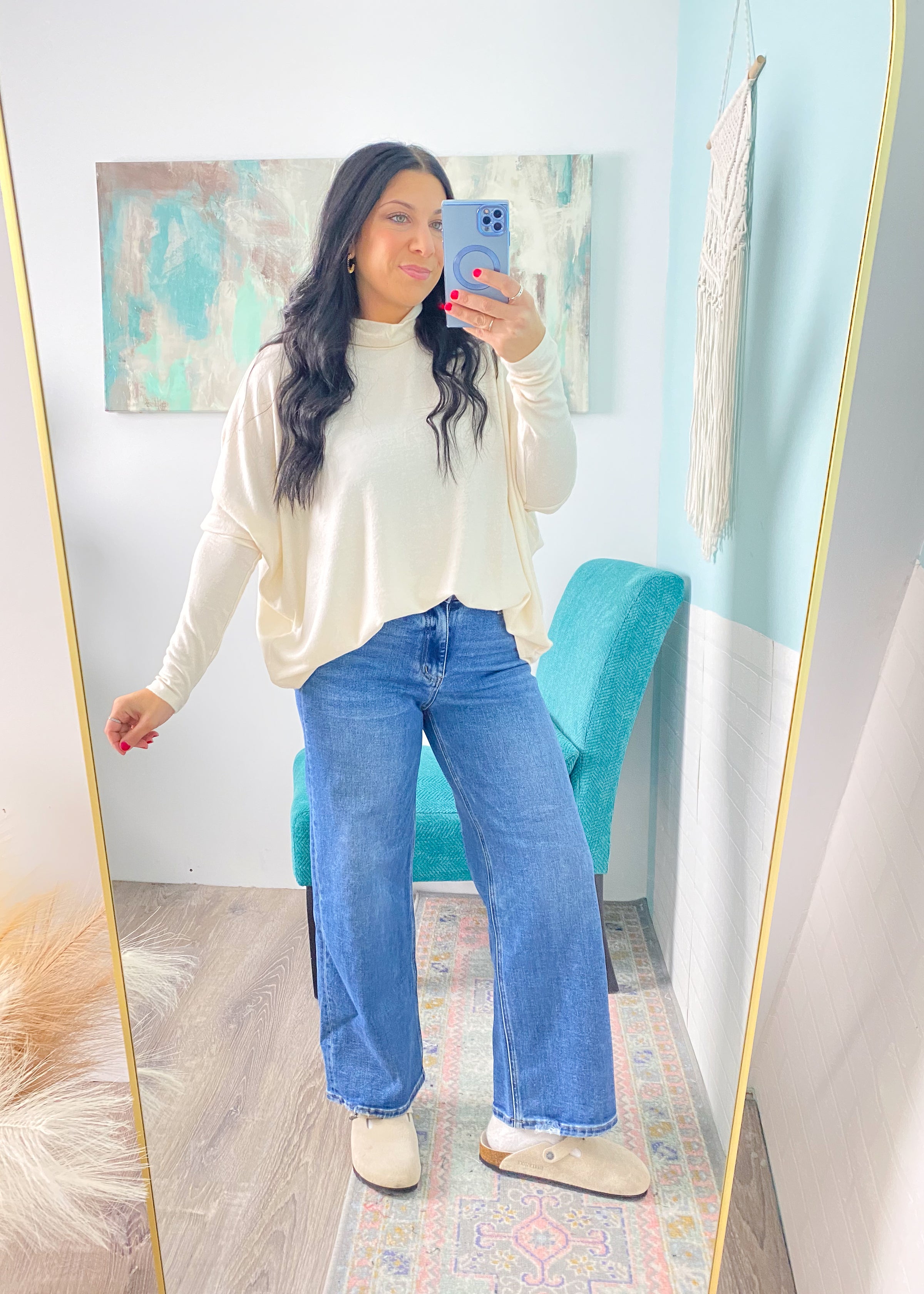 'Esther' Cream Mock Neck Draped Knit