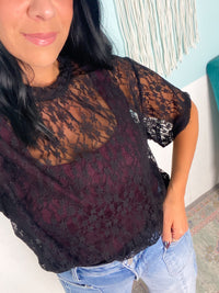 'Try Your Luck' Deep Burgundy Lace Texture Seamless Tank