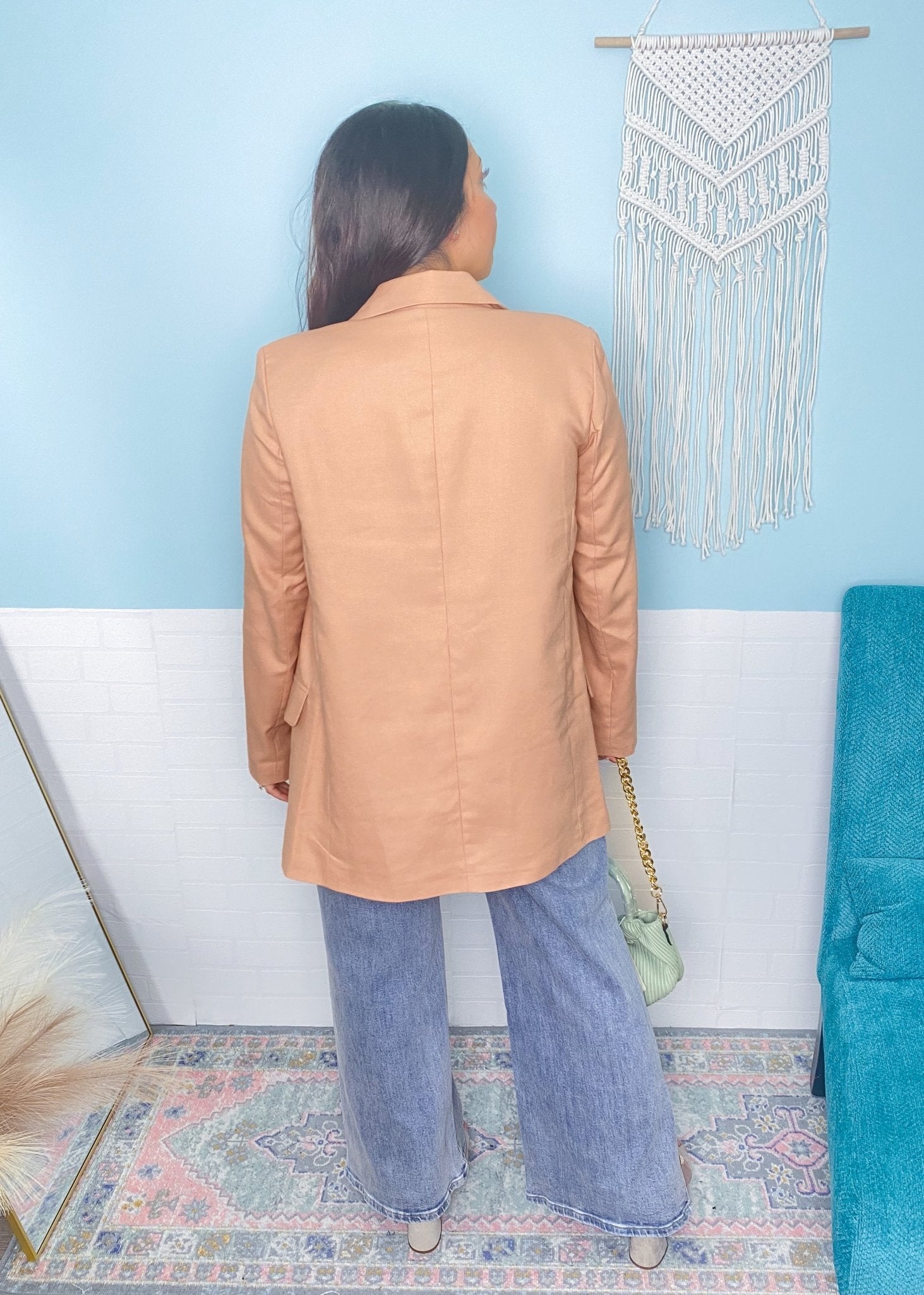 'Peach Tea' Light Peach Linen Blend Boyfriend Blazer - Cali Moon Boutique