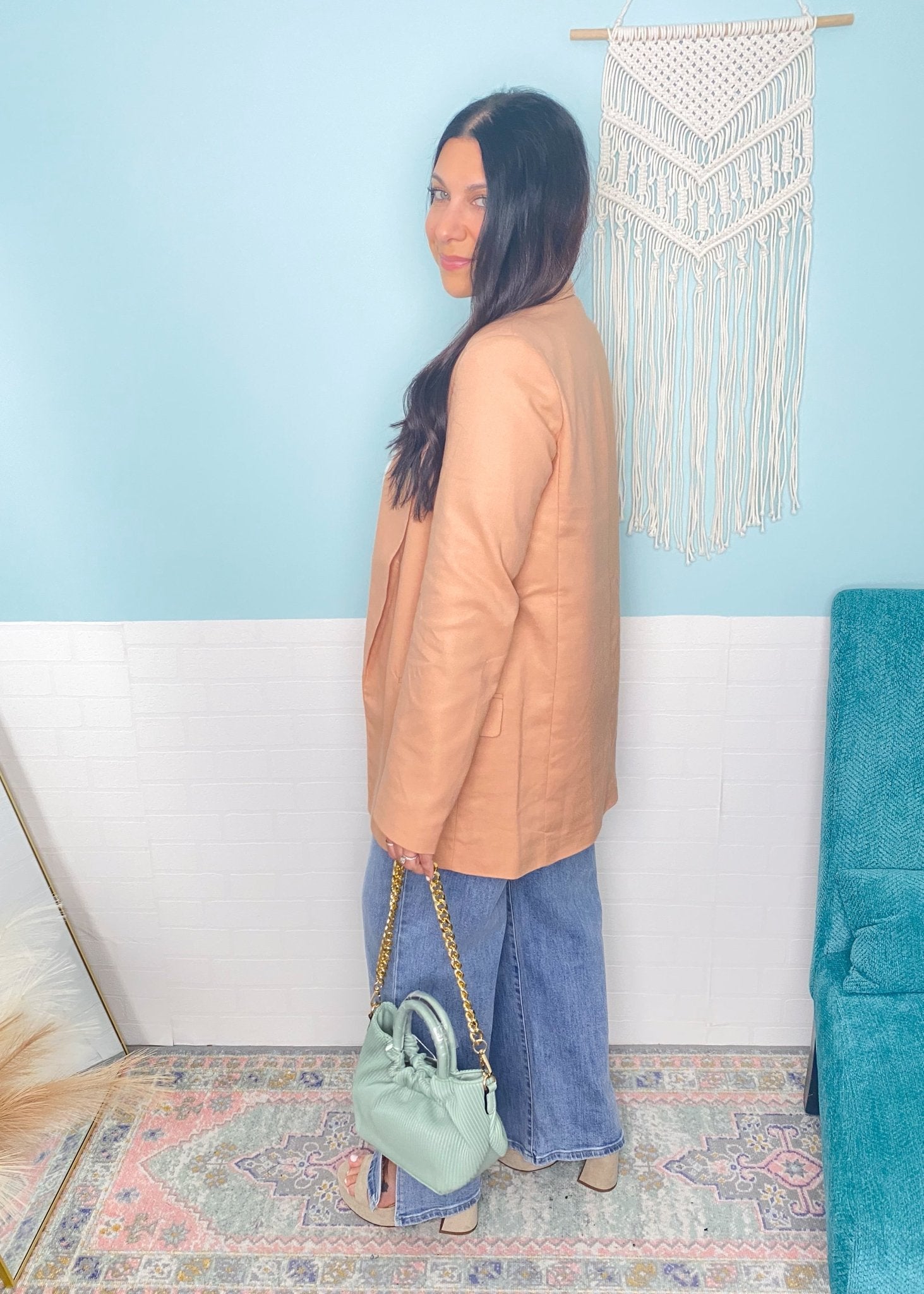 'Peach Tea' Light Peach Linen Blend Boyfriend Blazer - Cali Moon Boutique