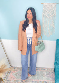 'Peach Tea' Light Peach Linen Blend Boyfriend Blazer - Cali Moon Boutique