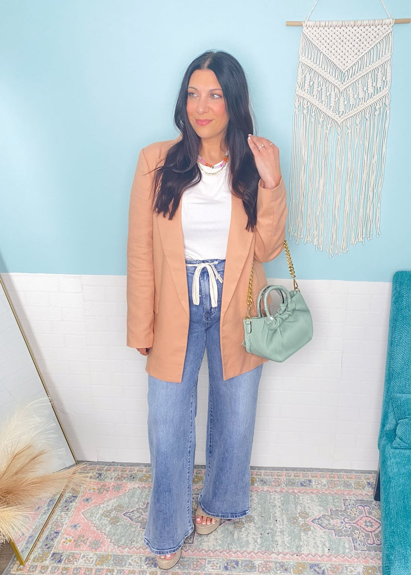 'Peach Tea' Light Peach Linen Blend Boyfriend Blazer - Cali Moon Boutique