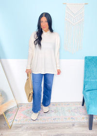 'Esther' Cream Mock Neck Draped Knit