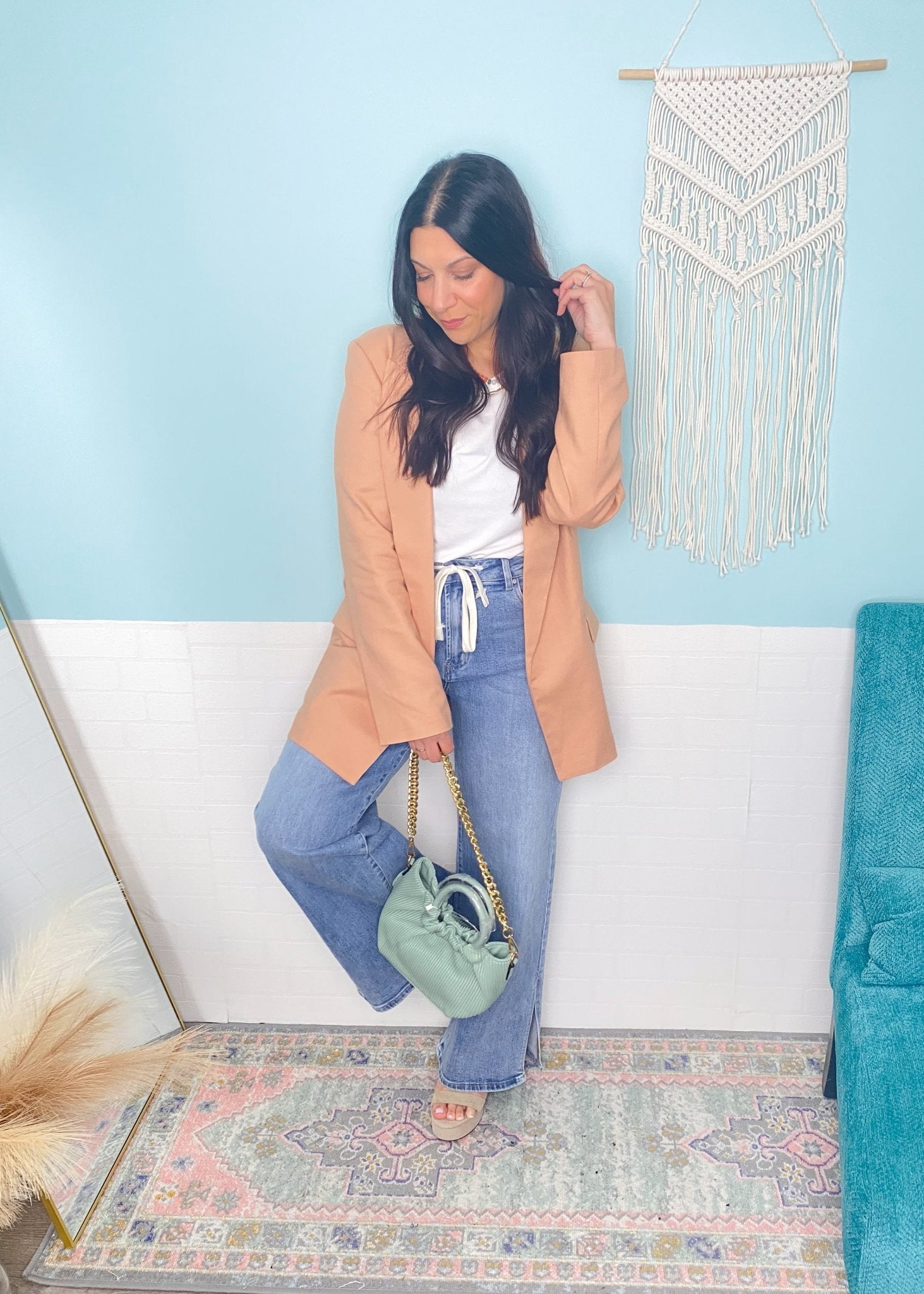 'Peach Tea' Light Peach Linen Blend Boyfriend Blazer - Cali Moon Boutique