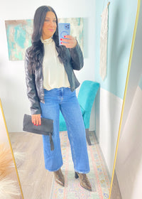 'Esther' Cream Mock Neck Draped Knit