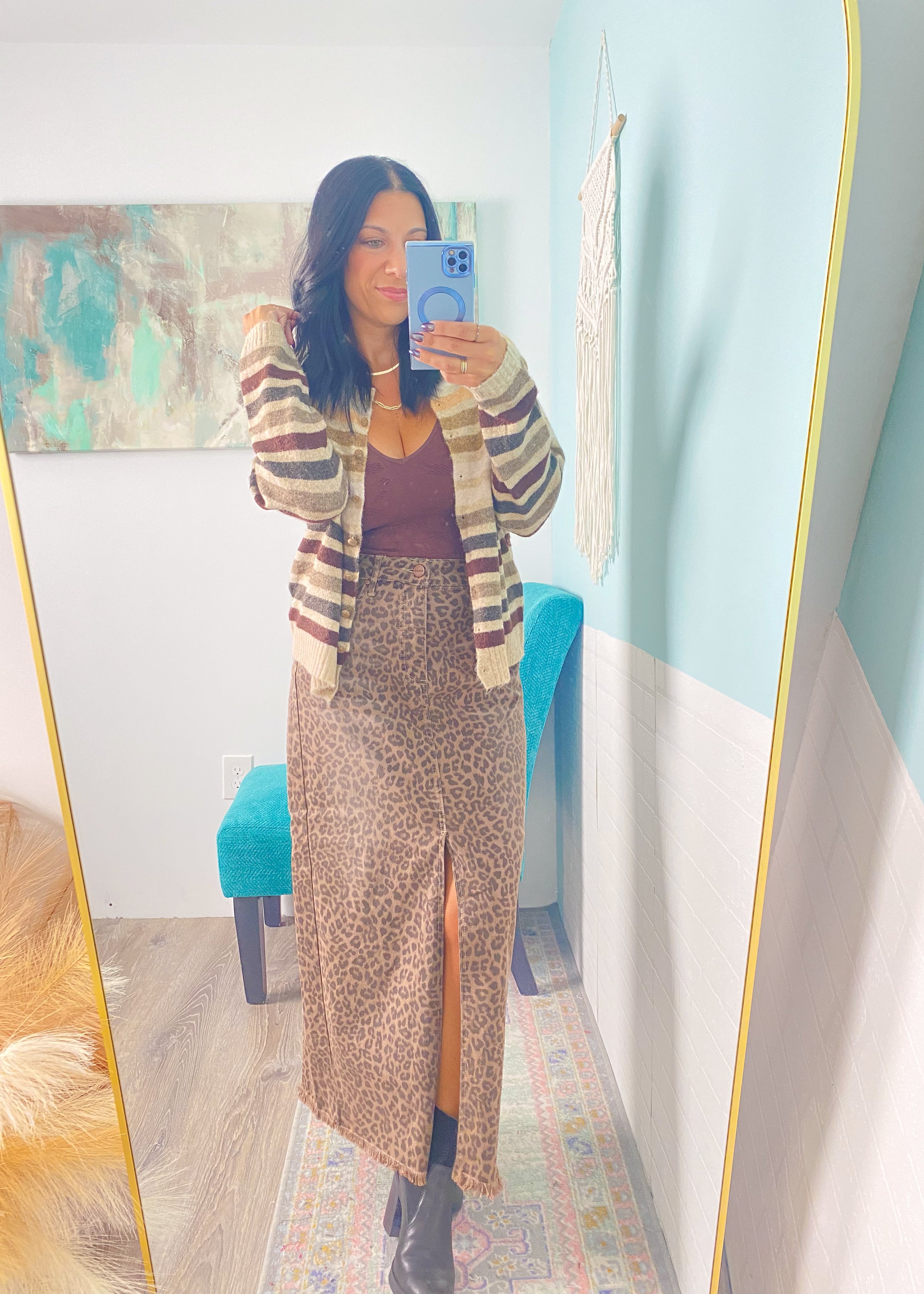 'Untamed' Risen Leopard Denim Maxi Skirt
