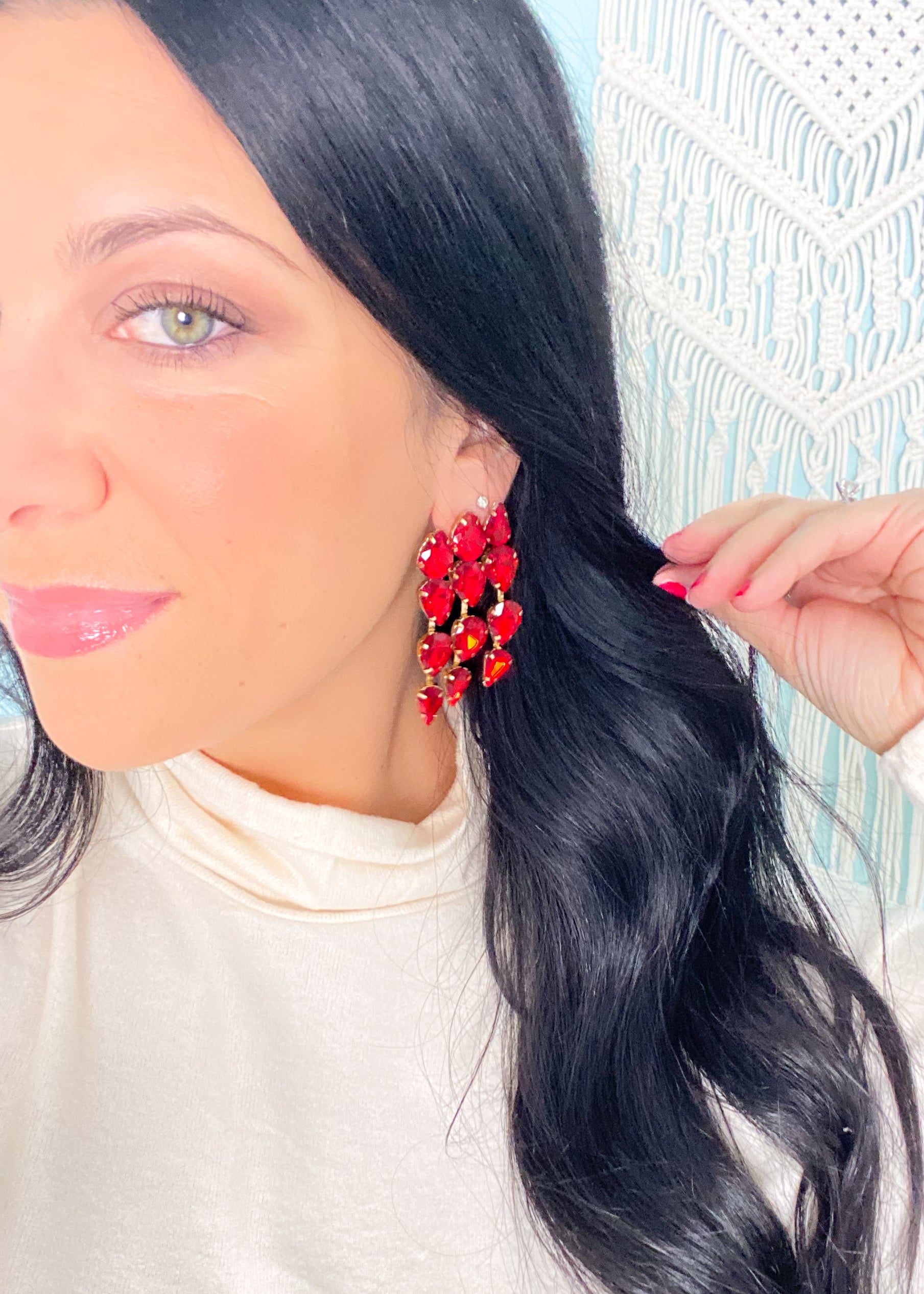 Red Crystal Cascade Earrings