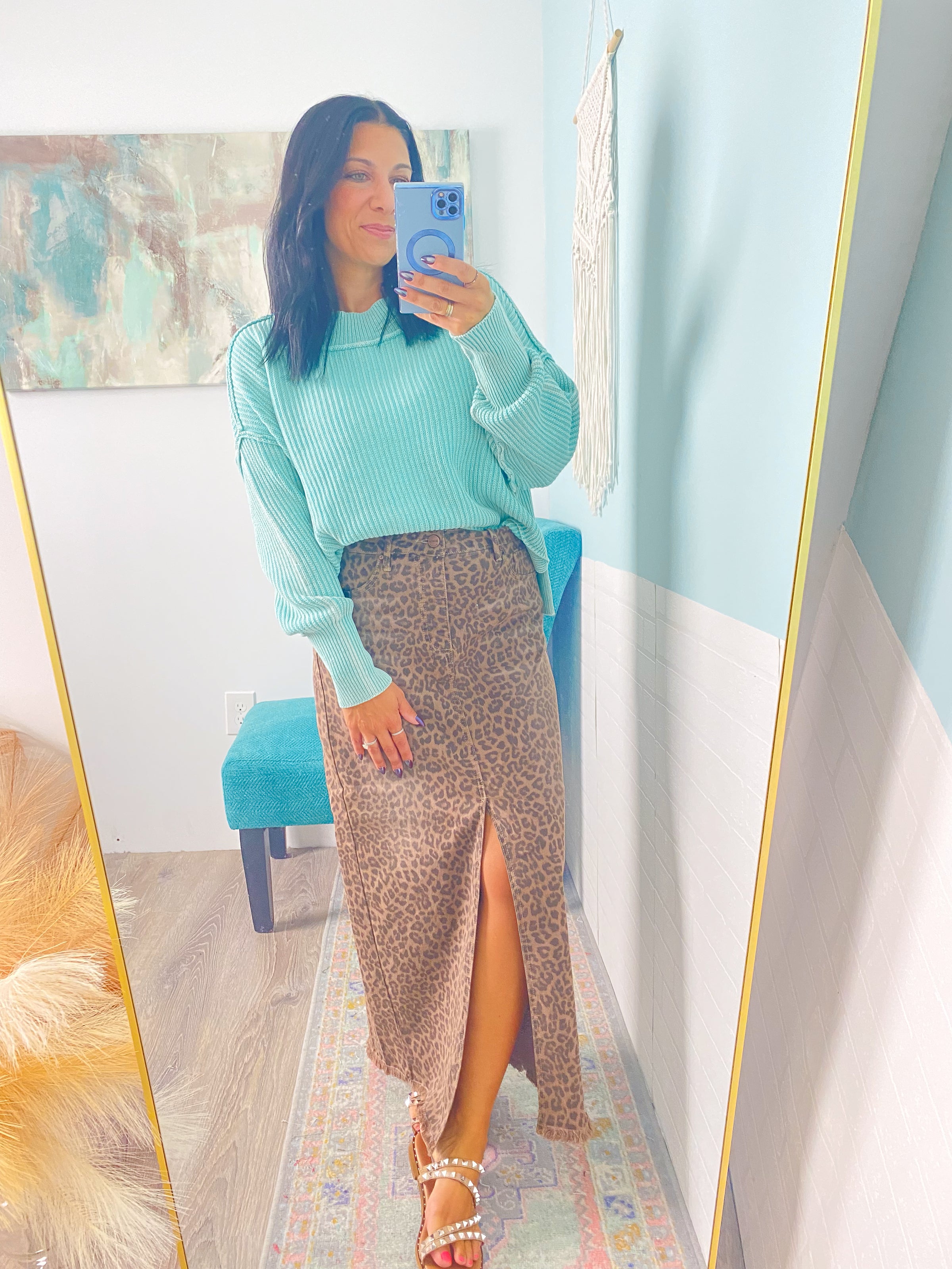 'Untamed' Risen Leopard Denim Maxi Skirt