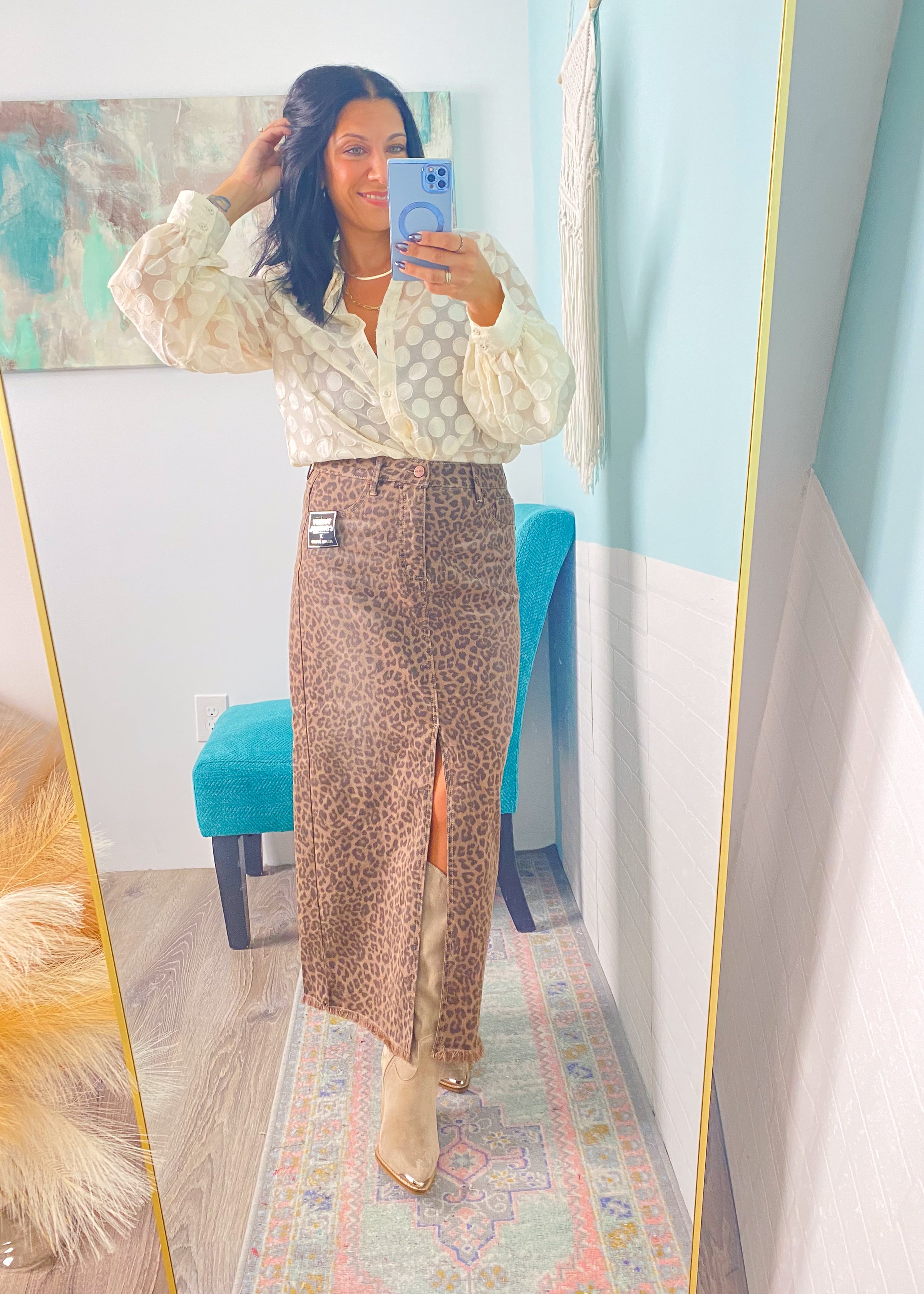 'Untamed' Risen Leopard Denim Maxi Skirt