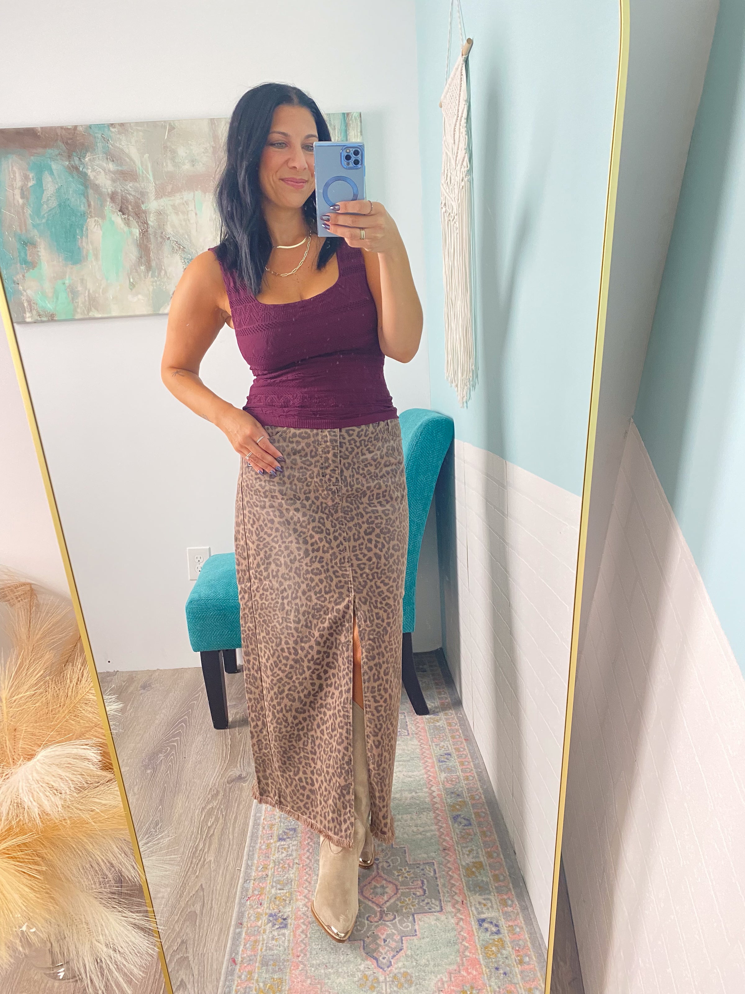 'Untamed' Risen Leopard Denim Maxi Skirt