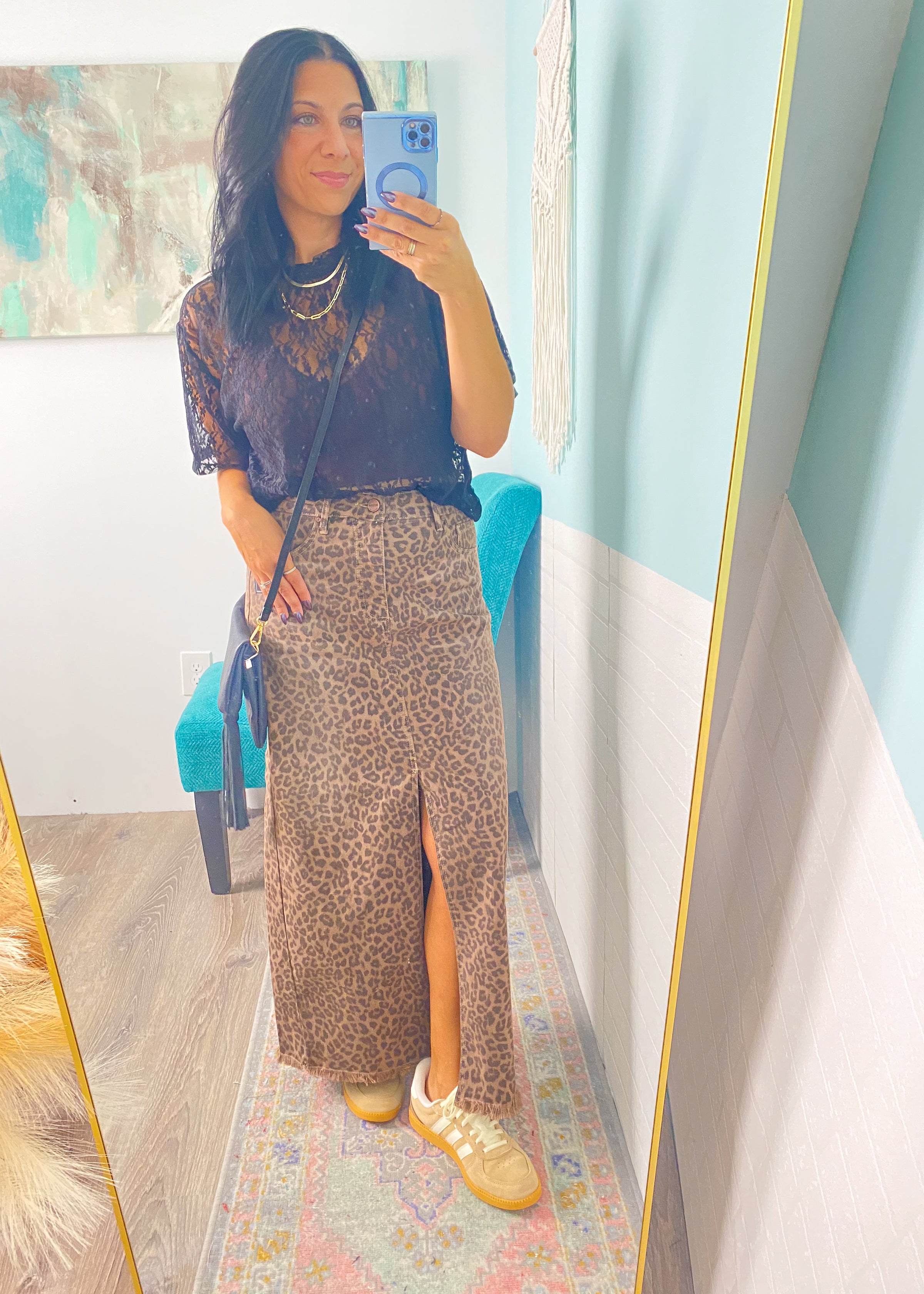 'Untamed' Risen Leopard Denim Maxi Skirt