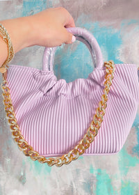 Lavender Faux Leather Accordion Mini Bag with Chain Link Strap - Cali Moon Boutique