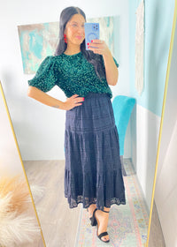 'Nightfall Shimmer' Emerald Velvet + Sequin Puff Sleeve Top