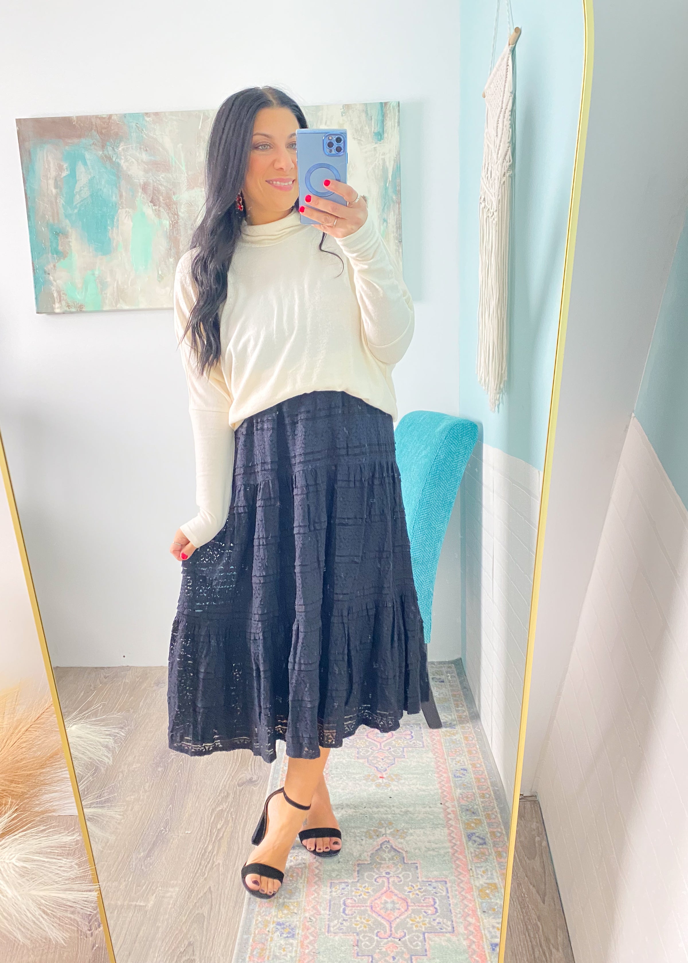 'Esther' Cream Mock Neck Draped Knit