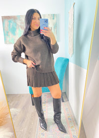 'Mocha Luxe' Dark Brown Sweater + Pleated Skirt Set