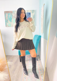 'Mocha Luxe' Dark Brown Sweater + Pleated Skirt Set