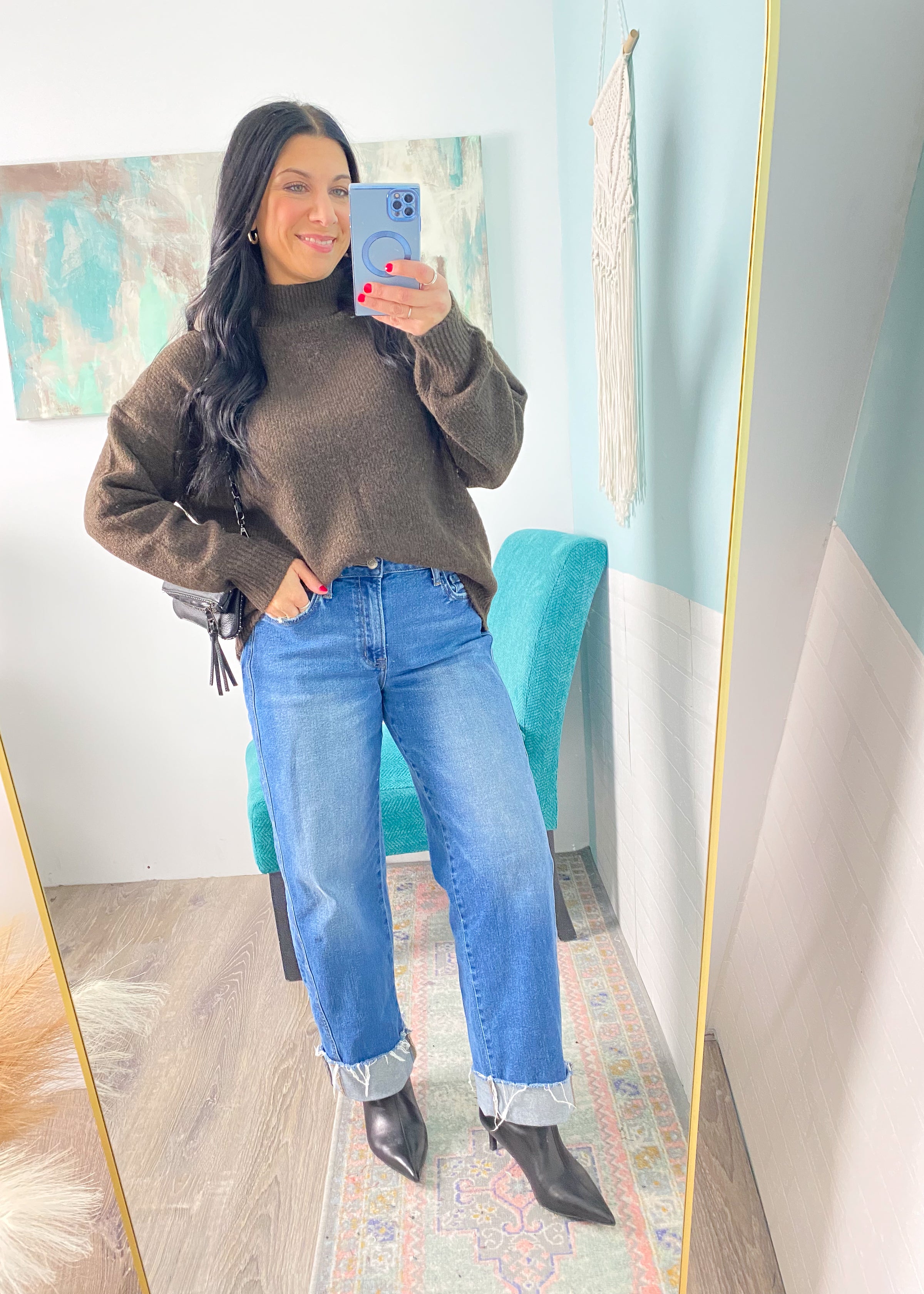 'Mocha Luxe' Dark Brown Sweater + Pleated Skirt Set