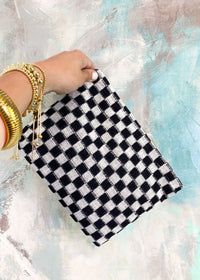 Black & White Check Knit Bag - Cali Moon Boutique