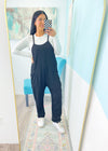 'Weekend Vibes' Black Ribbed Slouchy Knit Jumpsuit-This sweater is as easy as (a fall) pie to throw on and go at any time! The slouchy fit gives you the cozy fall vibes everytime. Wear with leggings, denim, skirts or shorts depending on the occasion!-Cali Moon Boutique, Plainville Connecticut