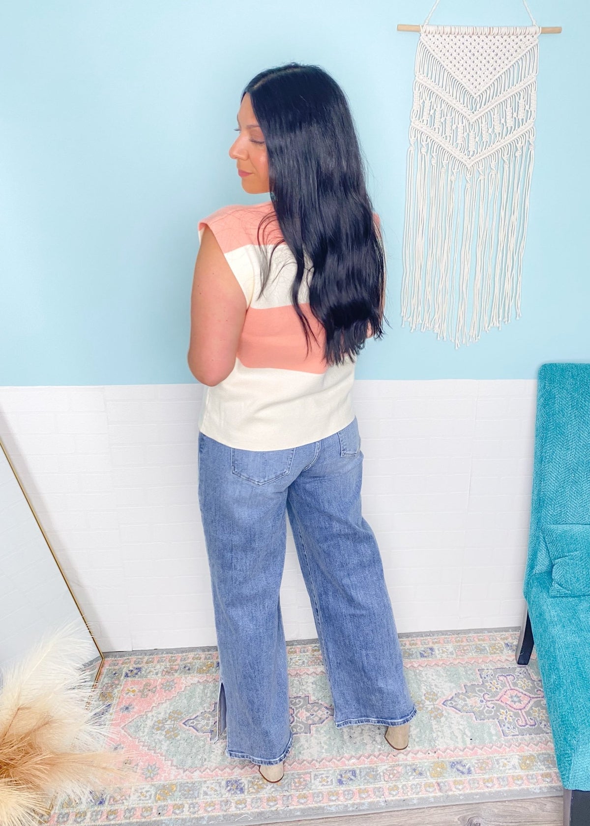 'Sunset Strip' Pink Peach Colorblock Stripe Sleeveless Sweater - Cali Moon Boutique