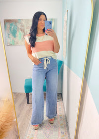 'Sunset Strip' Pink Peach Colorblock Stripe Sleeveless Sweater - Cali Moon Boutique