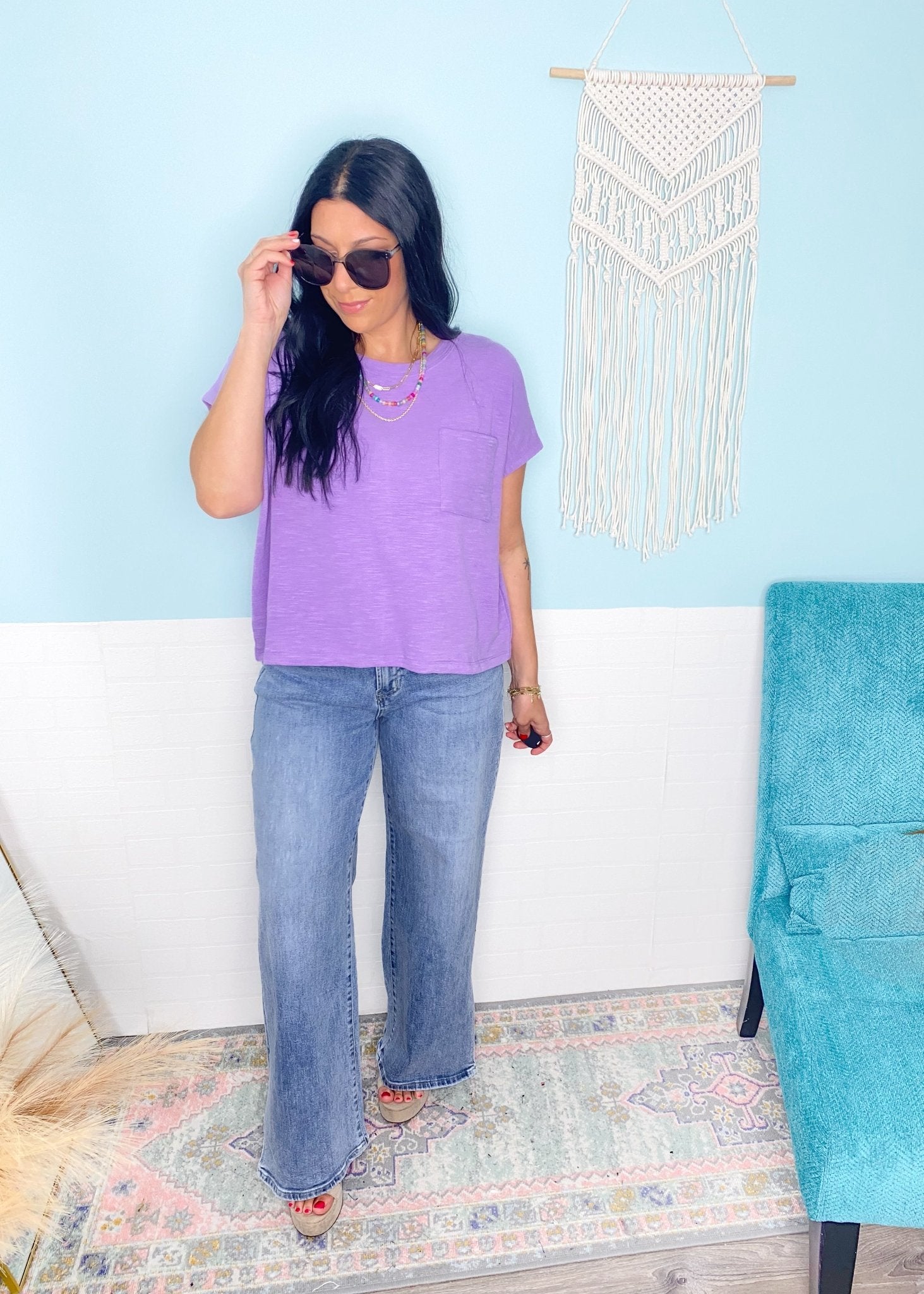 'Free to Dream' Lavender Textured Slub Boxy Top - Cali Moon Boutique