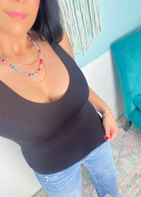 'Victory' Black Double Layered V - Neck Fitted Tank Top - Cali Moon Boutique