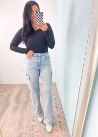 'Natalia' Vervet Light Wash 90's Vintage Straight Cargo Jeans - Cali Moon Boutique