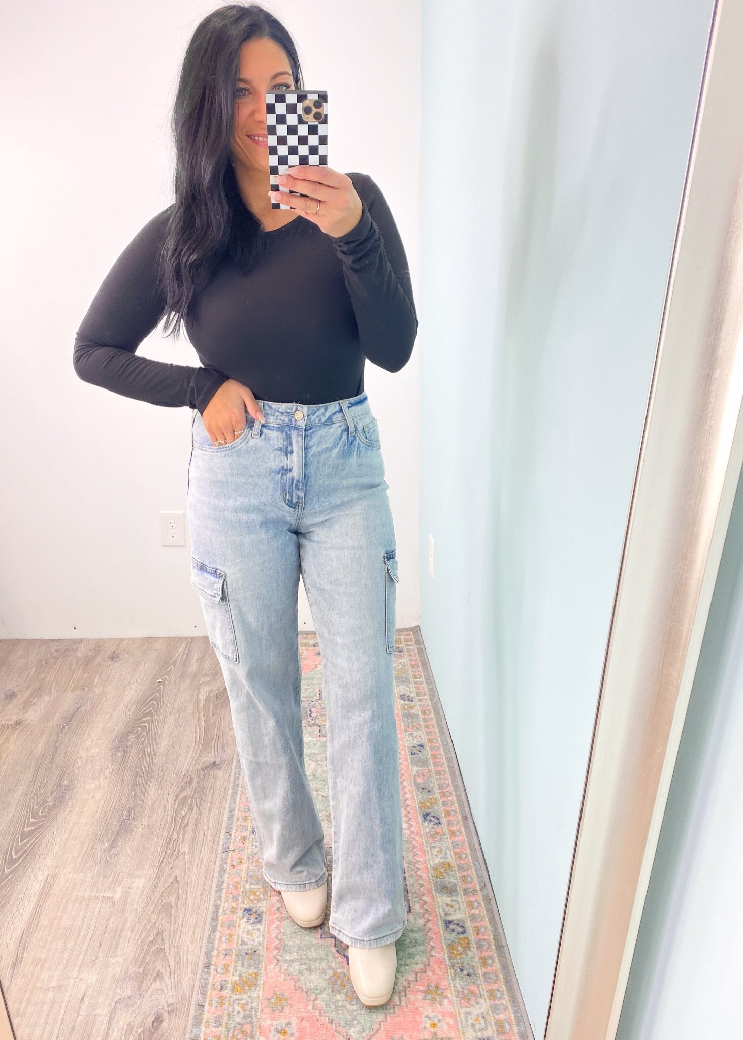 'Natalia' Vervet Light Wash 90's Vintage Straight Cargo Jeans - Cali Moon Boutique