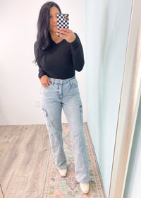 'Natalia' Vervet Light Wash 90's Vintage Straight Cargo Jeans - Cali Moon Boutique
