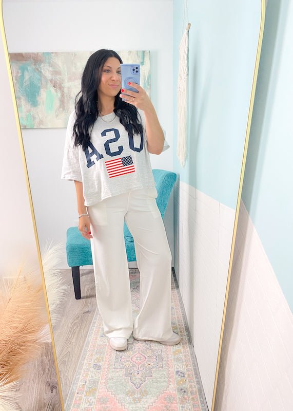 'The Drift' White Wide Leg High Waist Stretch Pants - Cali Moon Boutique