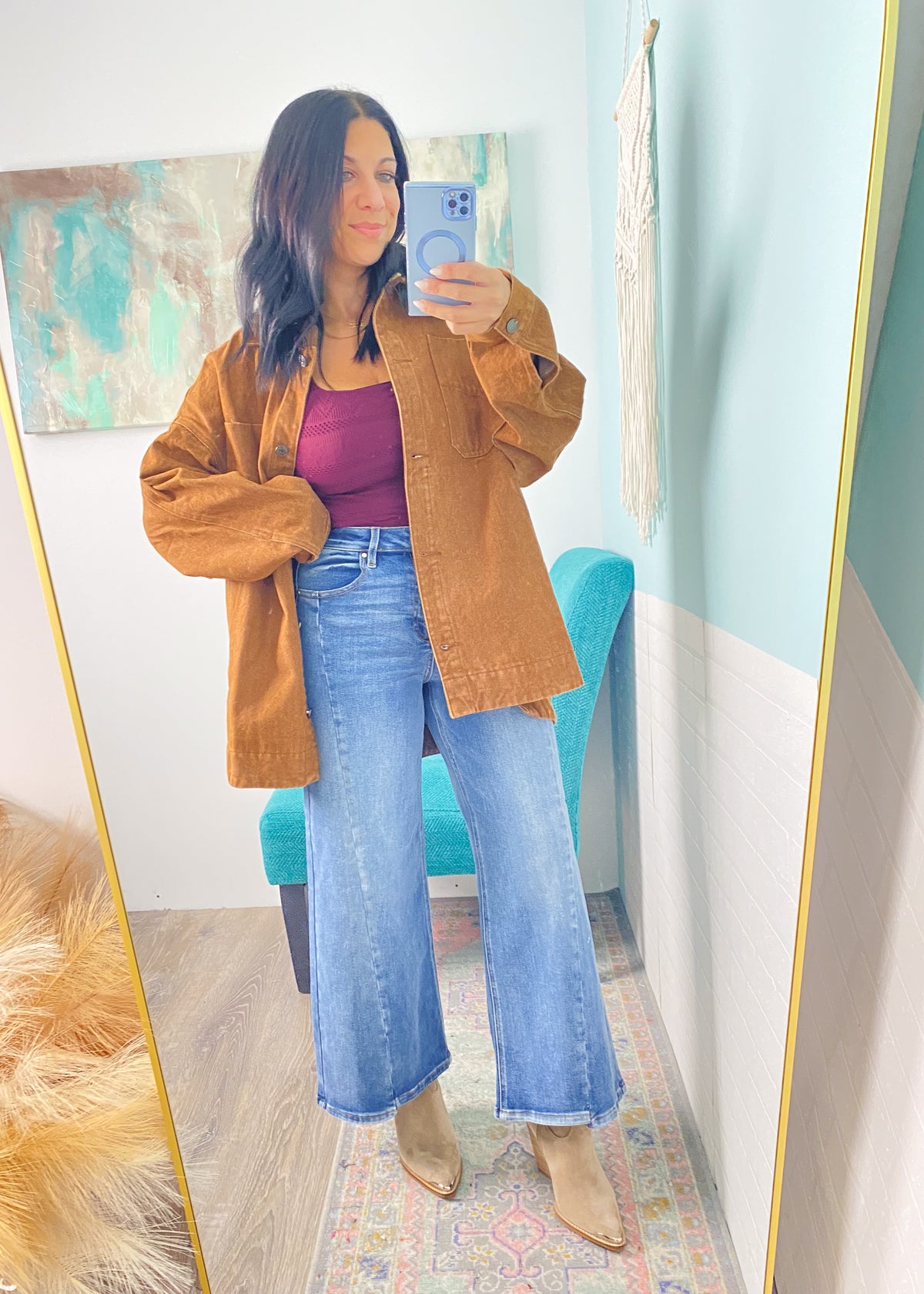 'Cold Brew' Caramel Toffee Oversized Denim Jacket