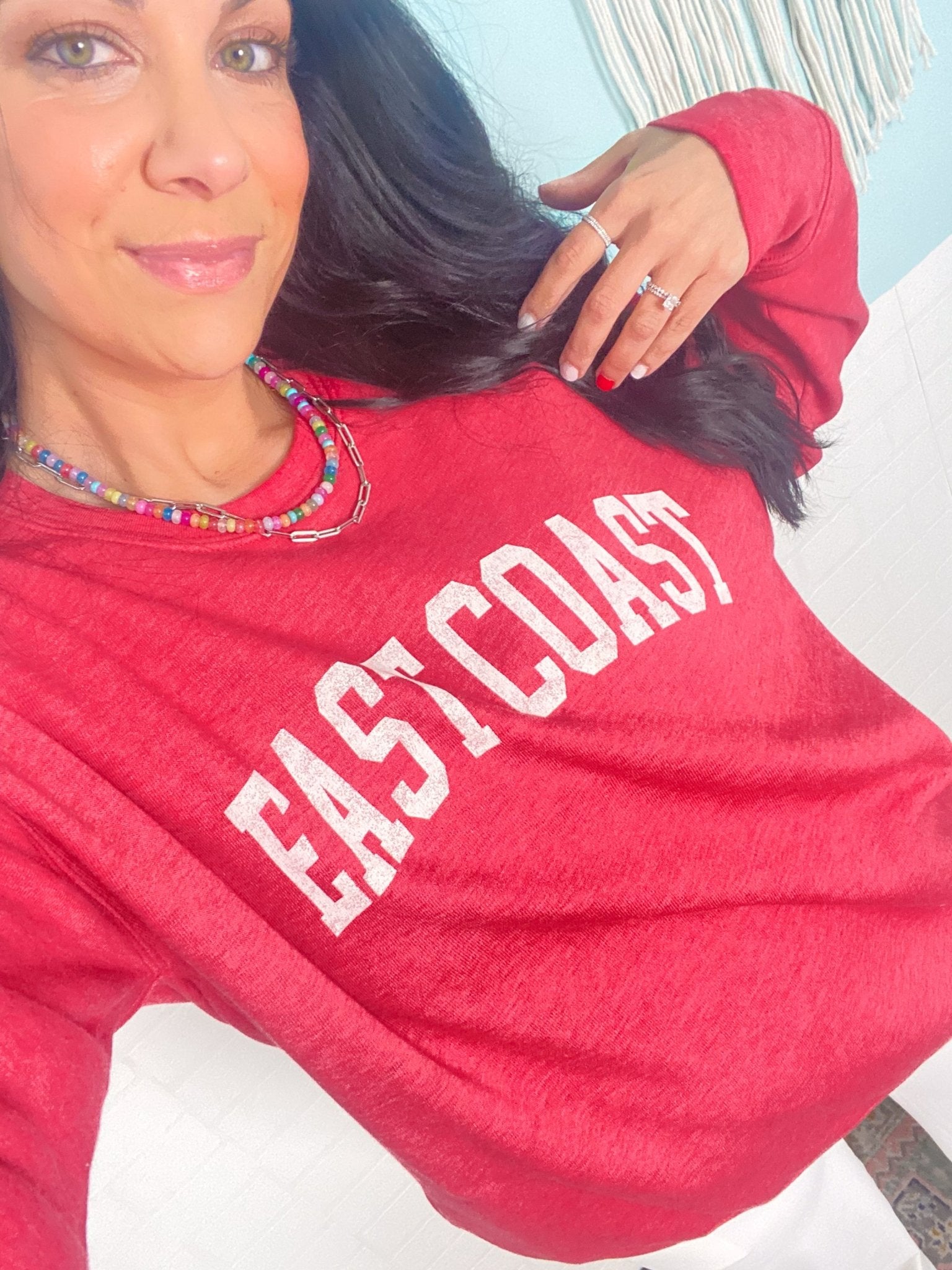 'East Coast' Heather Red Vintage Varsity Ultra Cozy Sweatshirt - Cali Moon Boutique