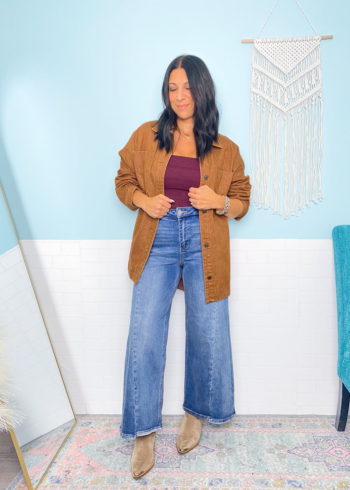 'Sadie' Risen Wide Leg Cropped Step Cut Hem Jeans