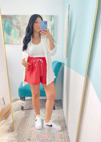 'Firecracker' Red Mineral Washed Gauze Shorts - Cali Moon Boutique