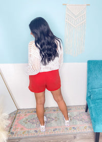 'Firecracker' Red Mineral Washed Gauze Shorts - Cali Moon Boutique