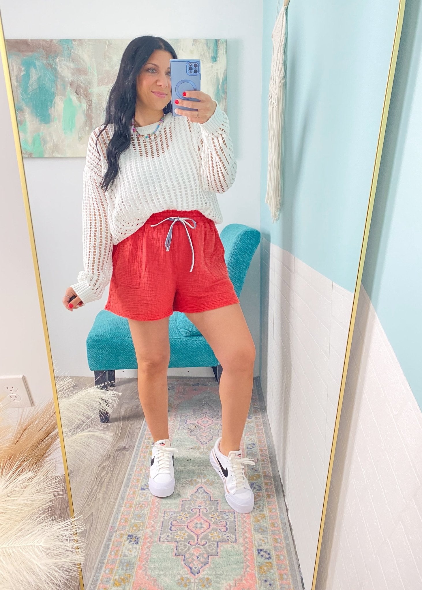 'Firecracker' Red Mineral Washed Gauze Shorts - Cali Moon Boutique