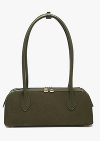 Olive Faux Suede Baguette Shoulder Bag