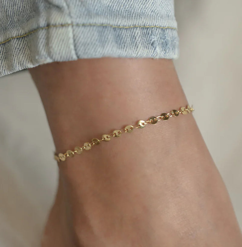 Key Largo Mini Disc Water Resistant Anklet-Key Largo Mini Disc Water Resistant Anklet | This gold anklet is water resistant and Summer/Beach ready!-Cali Moon Boutique, Plainville Connecticut