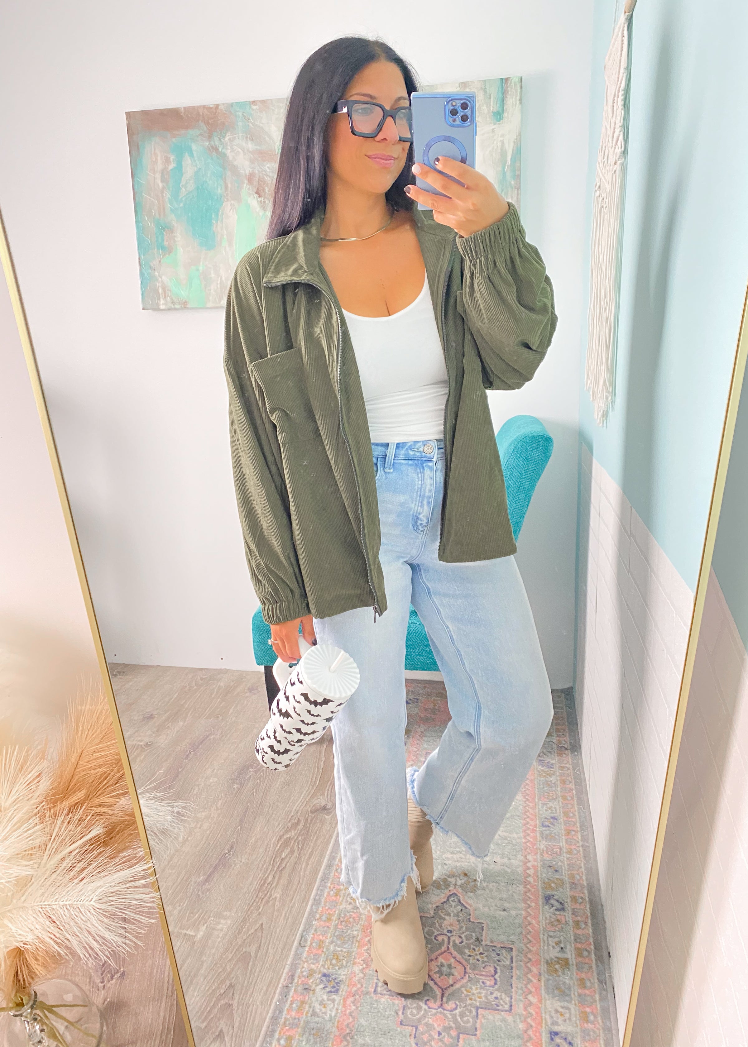  Olive Corduroy Slouchy Jacket