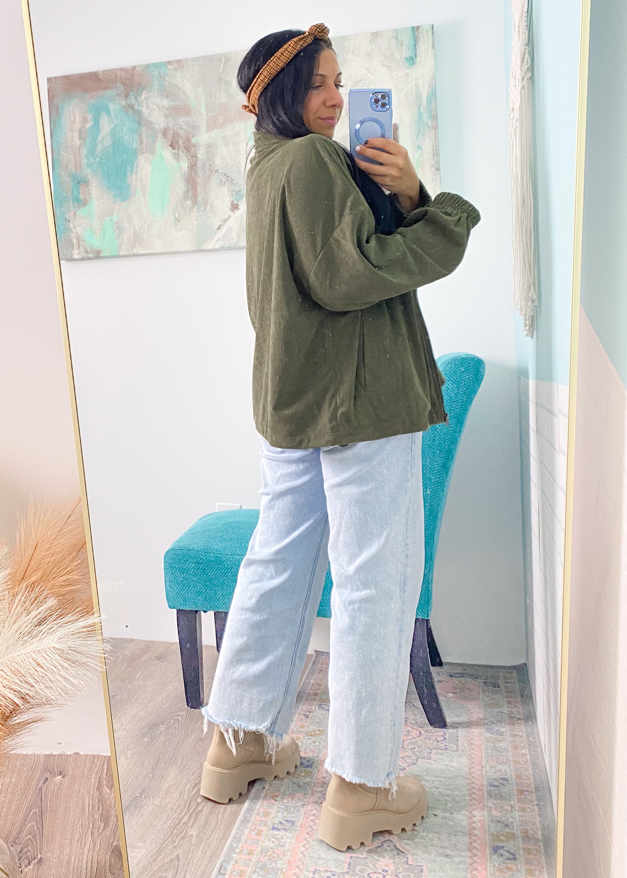  Olive Corduroy Slouchy Jacket