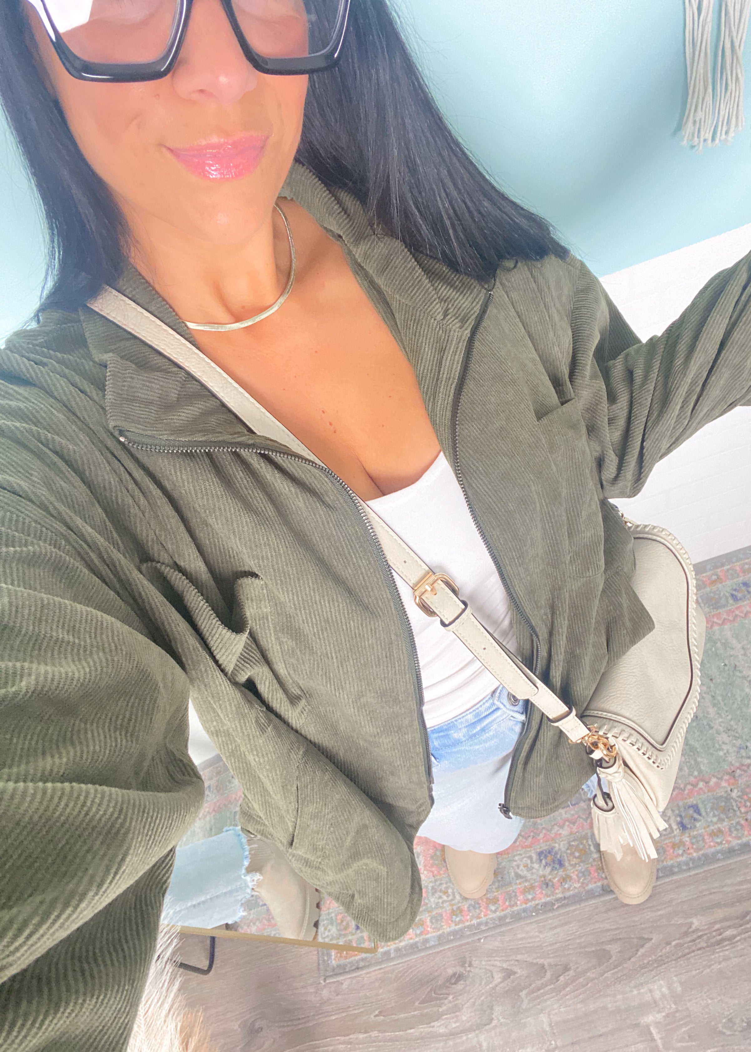  Olive Corduroy Slouchy Jacket