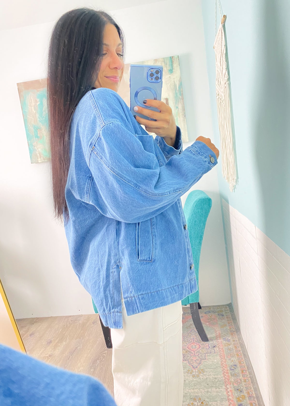 Oversized Denim Jacket with Utility Pockets