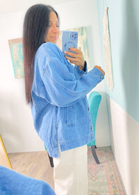 Oversized Denim Jacket with Utility Pockets