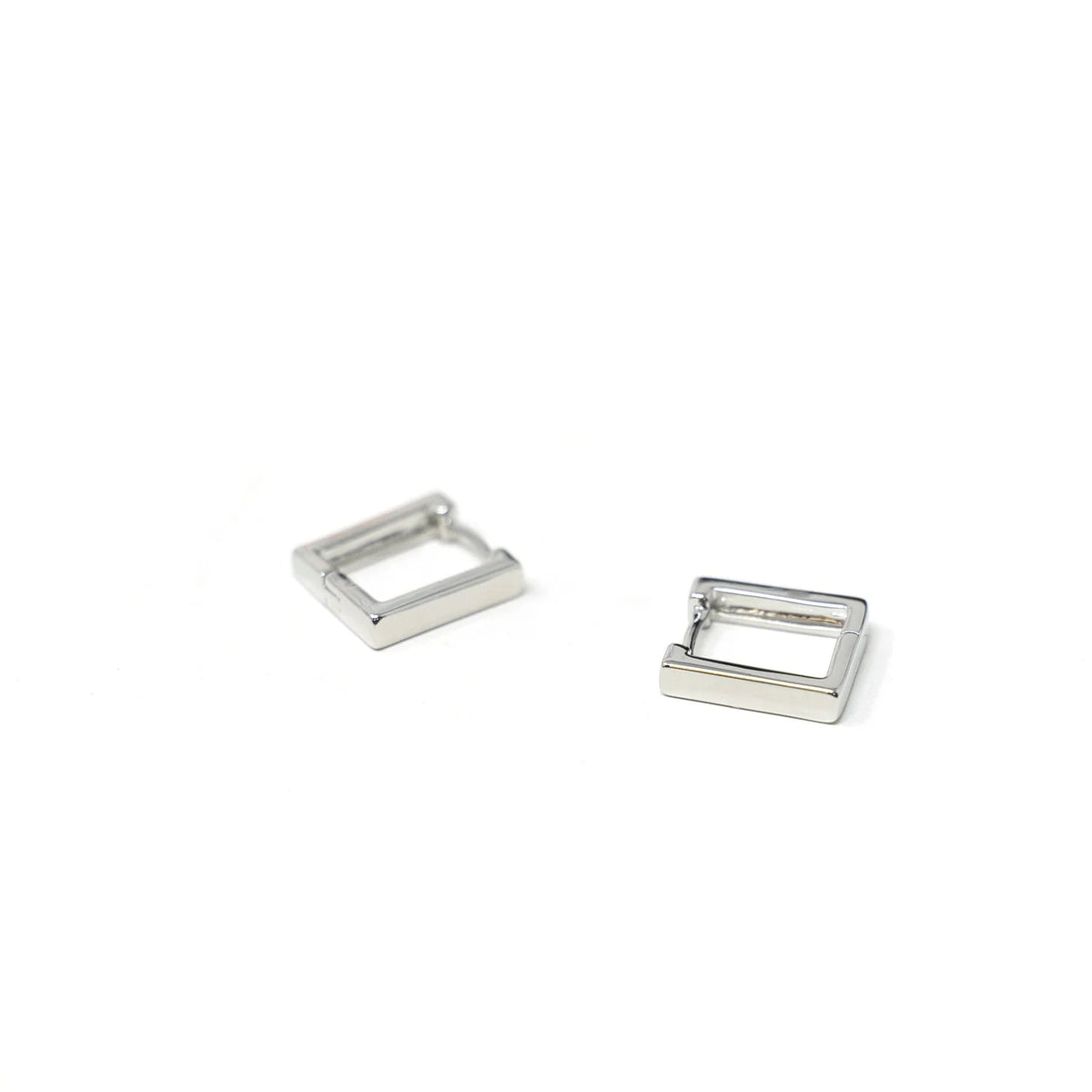 Square Silver Huggie Earrings