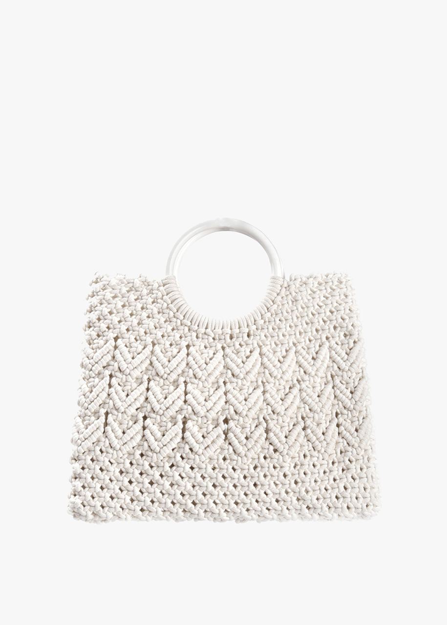 'Meadow' Ivory Macrame Bag with Circle Top Handle - Cali Moon Boutique