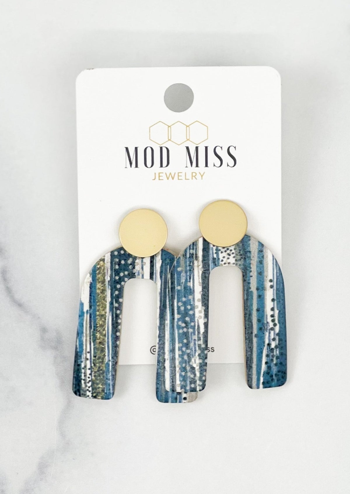 Boho Blue Cork Arch Earrings-Cali Moon Boutique, Plainville Connecticut